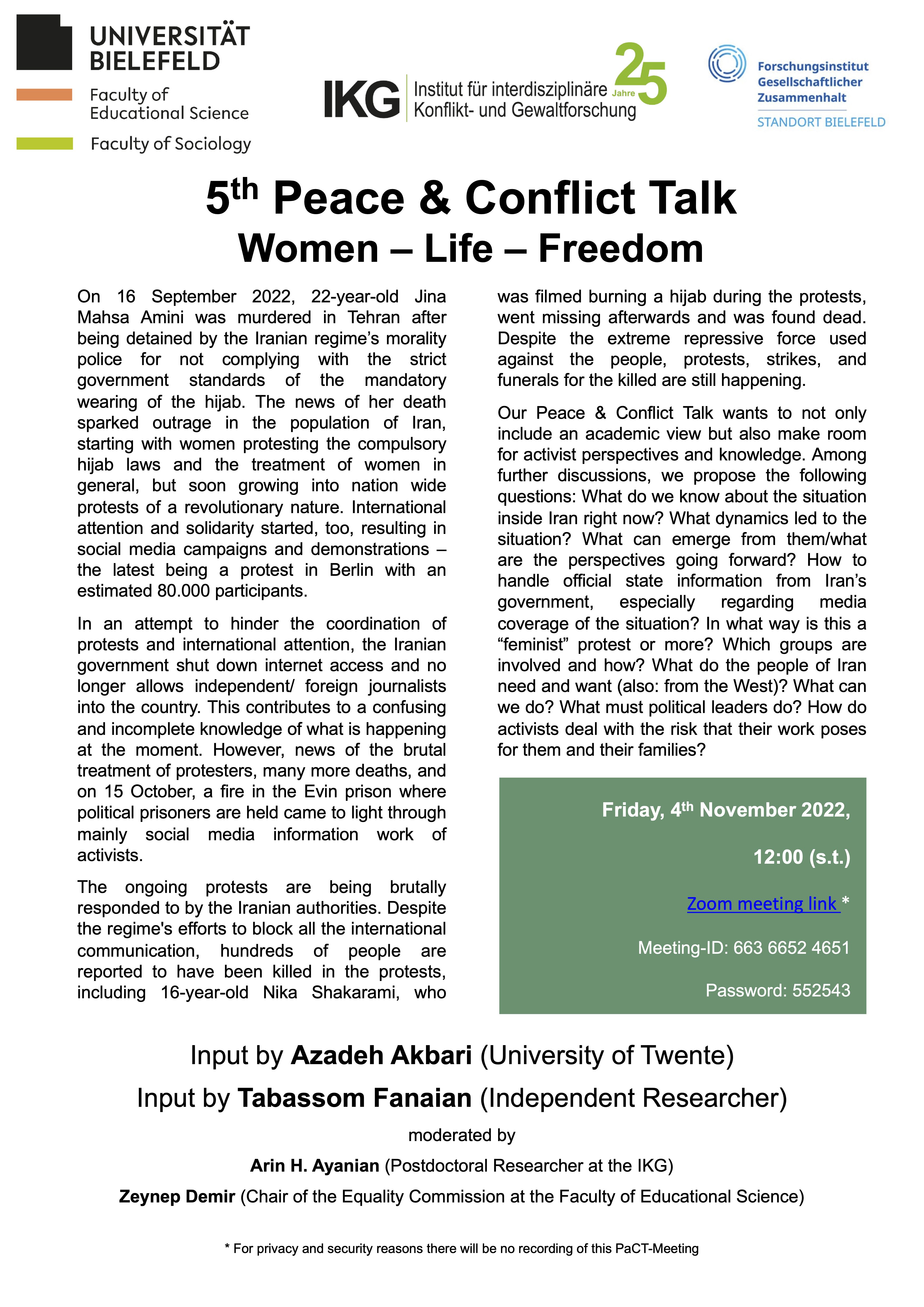 Women – Life – Freedom. 5th Peace & Conflict Talk
